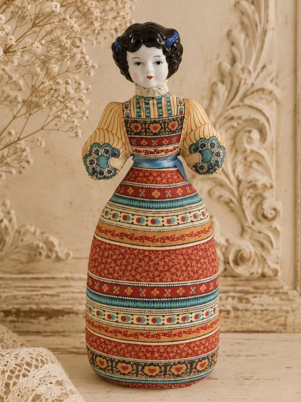 Vintage American Heirloom Porcelain Head Pincushion Doll